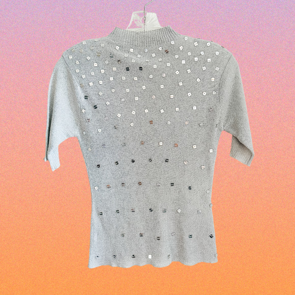 Silver SS Mock‎ Neck Knit Top - Picture 1 of 5